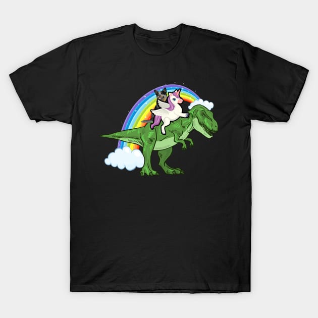 Unicorn and Blue Heeler Riding A Dinosaur T-Shirt by TeddyTees